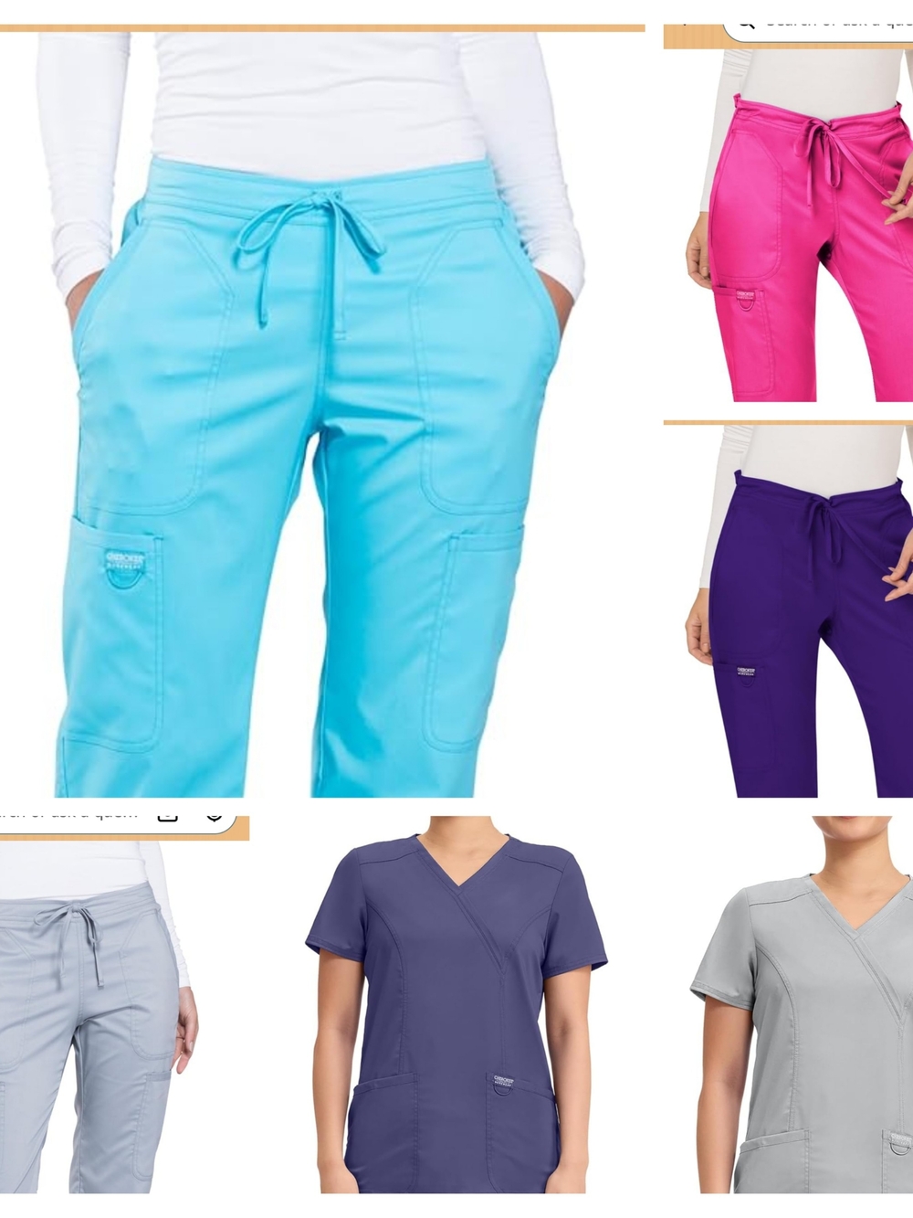 Cherokee NWT Women Small Scrubs Pant & 2 Tops Workwear Mid Rise Flare Drawstring